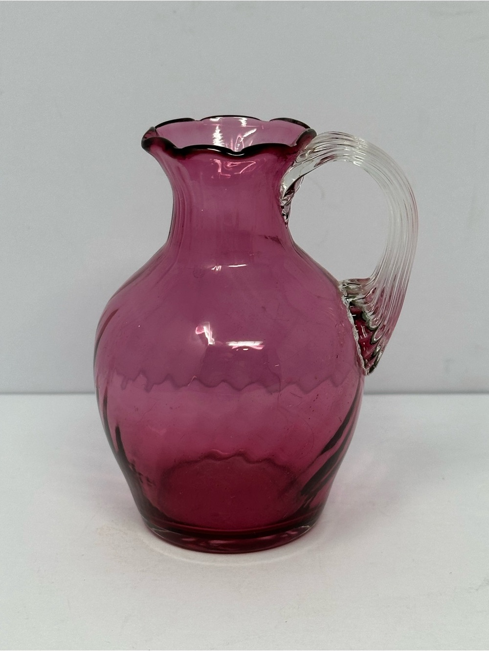 Vintage Pilgrim Glass Cranberry Mini Pitcher/Creamer 4” Tall A2